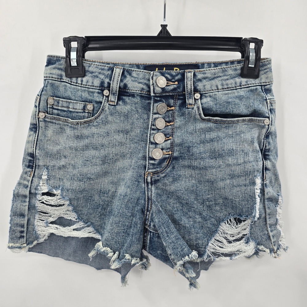 Indigo Rein Shorts Womens 1/24 Distressed Denim Medium Wash Button Fly